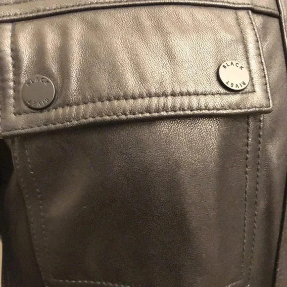 Black Rivet- Band Collar Leather Moto Jacket - Picture 4 of 12